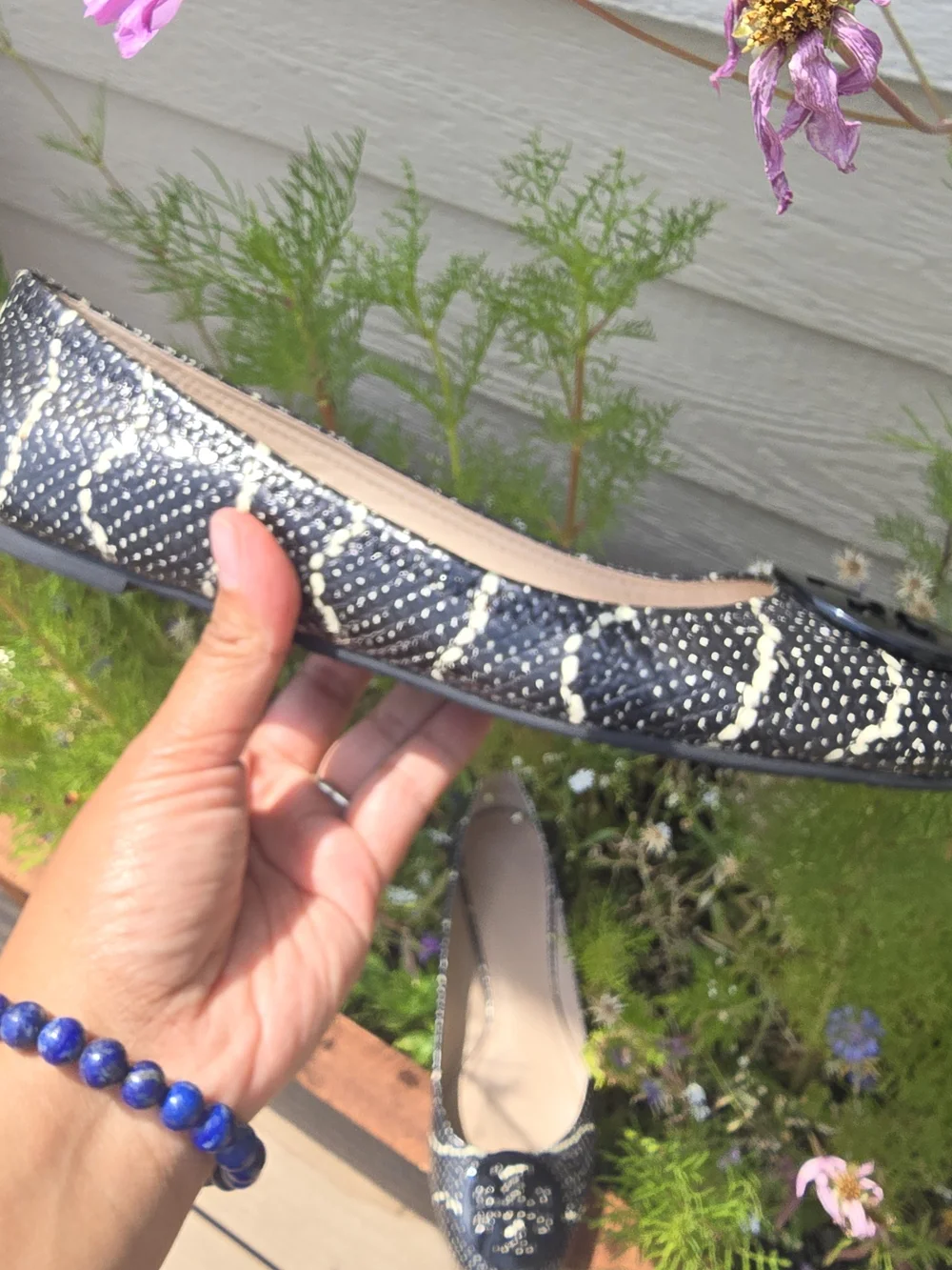 Tory Burch Reva Ballet Flats Black White Snake Print Leather Size 10M